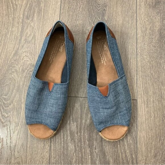 Tom’s Alpargata Espadrilles Shoes Platform Canvas Open toe Chambray Blue Size 8 - Picture 5 of 13